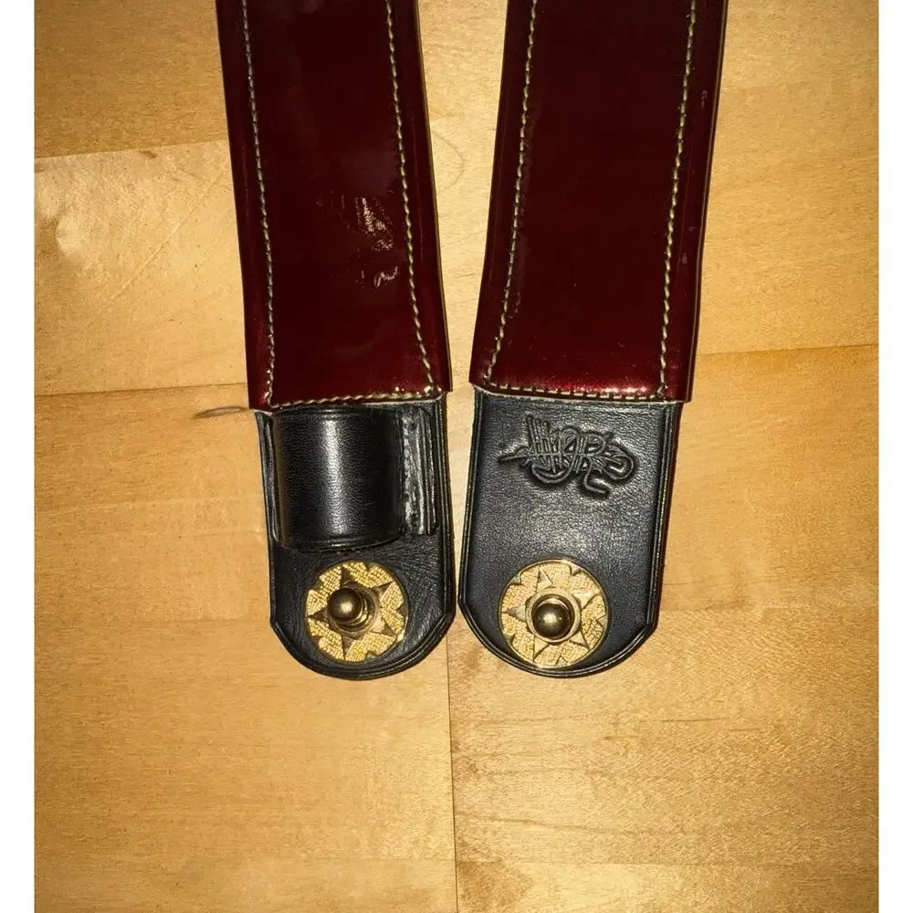 Burgandy Glossy Patent Leather Guitar Strap Gold Hardware